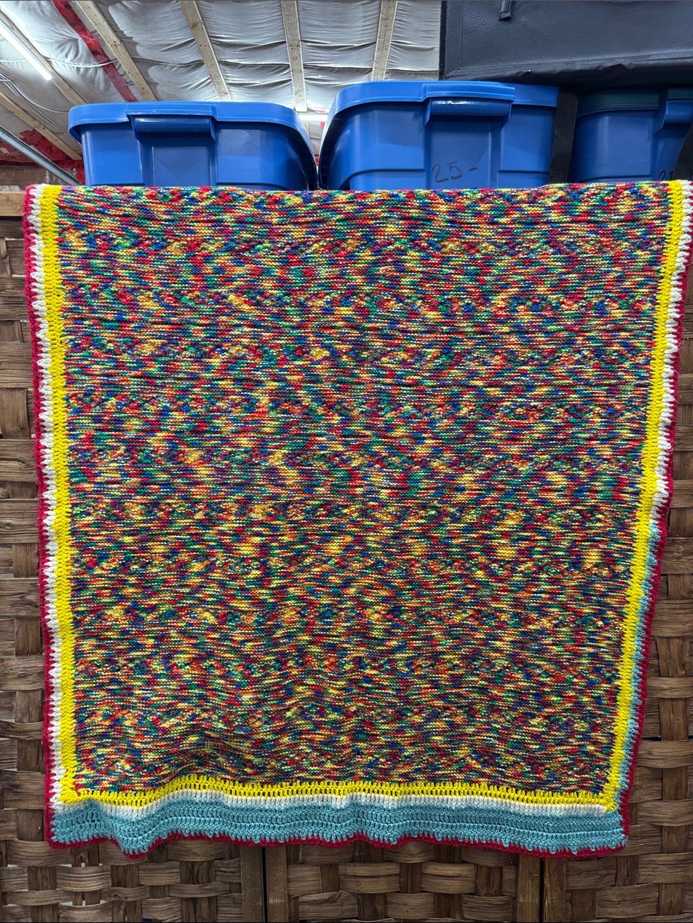 Vintage Colorful Multicolor Knit Throw Blanket